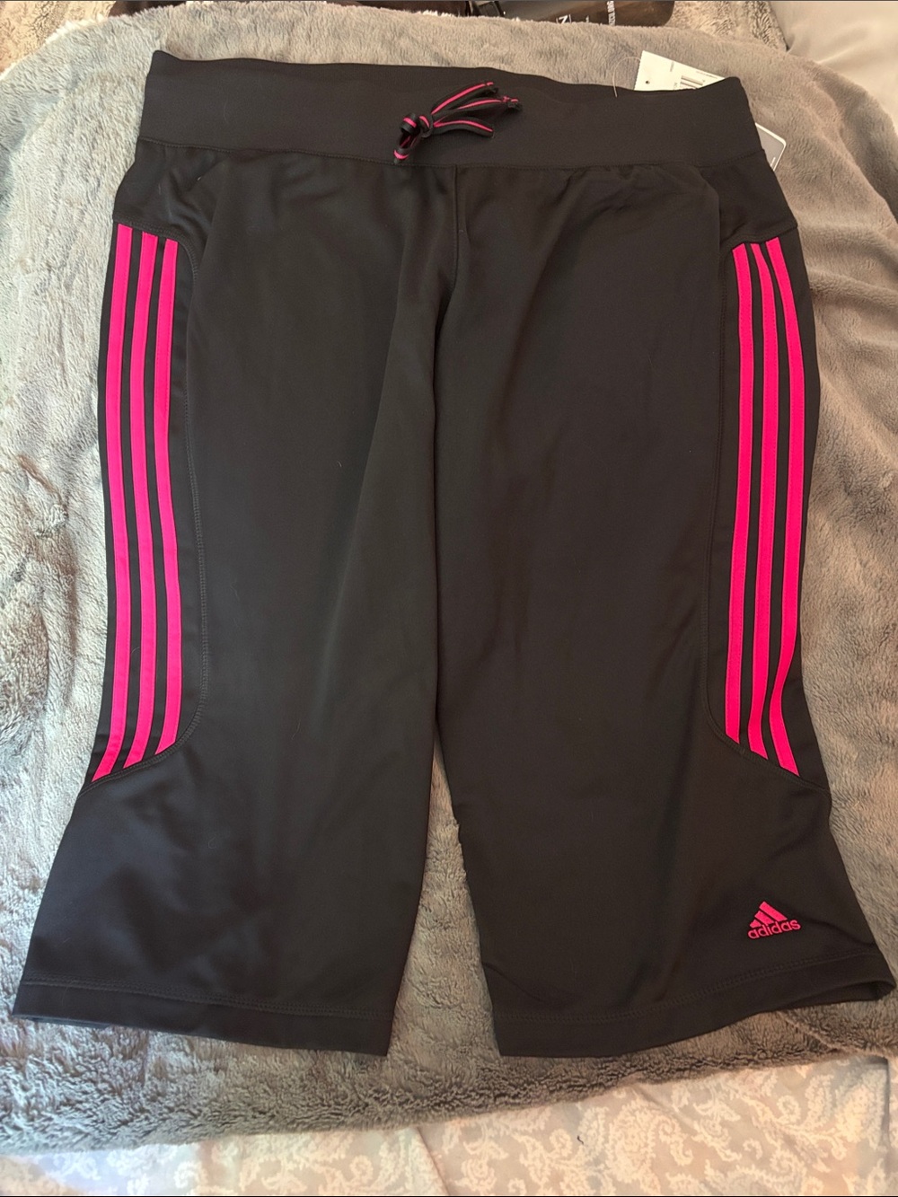 adidas Black Capris with Pink Stripes